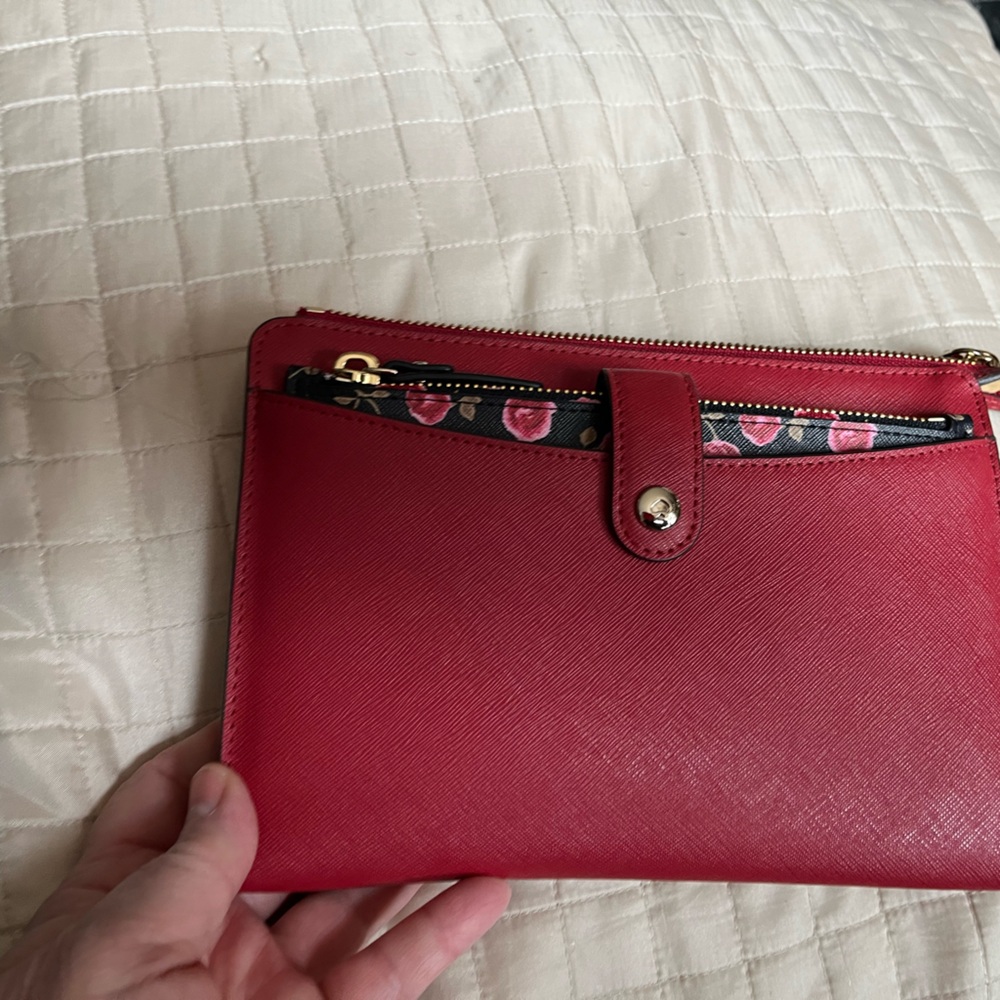 New Kate Spade, card wallet slides out, strap included,  rose colors
